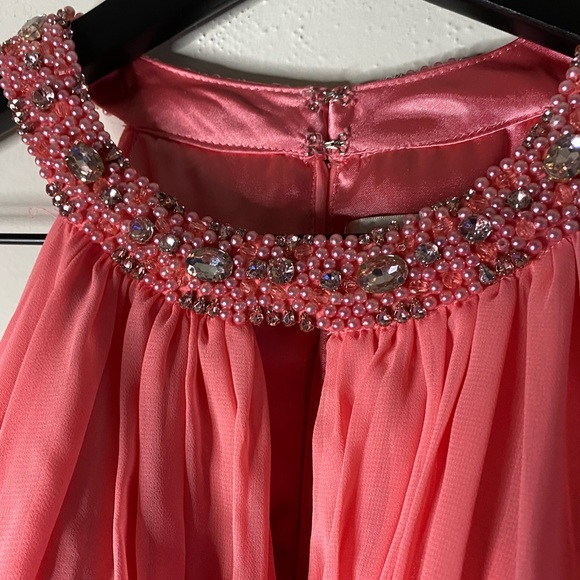 Eliza J Pink Embellished Neck Layered Chiffon Dress - Picture 5 of 10